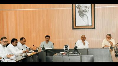 Bihar chief minister Nitish Kumar chairs a meeting on rainfall situation in Bihar on Thursday. (Santosh Kumar/HT Photo) Bihar chief minister Nitish Kumar chairs a meeting on rainfall situation in Bihar on Thursday. (Santosh Kumar/HT Photo)