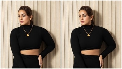 Huma looked every bit stunning in a black cropped top with full sleeves and turtle neck details. She further teamed it with a black high-waisted pencil skirt. (Instagram/@iamhumaq) Huma looked every bit stunning in a black cropped top with full sleeves and turtle neck details. She further teamed it with a black high-waisted pencil skirt. (Instagram/@iamhumaq)