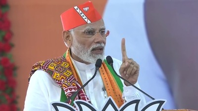 Prime Minister Narendra Modi speaks during the inauguration of various development projects in Una, Thursday, October 13, 2022. Prime Minister Narendra Modi speaks during the inauguration of various development projects in Una, Thursday, October 13, 2022.