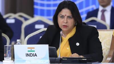 Minister of state for external affairs Meenakshi Lekhi at the Conference on Interaction and Confidence Building Measures (CICA) Summit in Kazakhstan on Thursday. (Twitter Photo) Minister of state for external affairs Meenakshi Lekhi at the Conference on Interaction and Confidence Building Measures (CICA) Summit in Kazakhstan on Thursday. (Twitter Photo)
