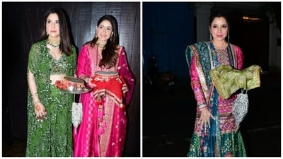 Maheep Kapoor, Bhavana Panday and Neelam at a Karwa Chauth event. Maheep Kapoor, Bhavana Panday and Neelam at a Karwa Chauth event.