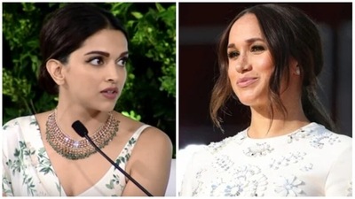 Meghan Markle (right) spoke to Deepika Padukone about mental health. Meghan Markle (right) spoke to Deepika Padukone about mental health.
