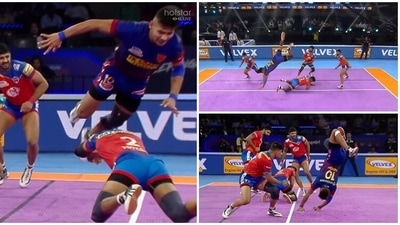 Naveen Kumar Goyat evades a tackle during Dabang Delhi vs UP Yoddha in PKL 9 (Twitter) Naveen Kumar Goyat evades a tackle during Dabang Delhi vs UP Yoddha in PKL 9 (Twitter)
