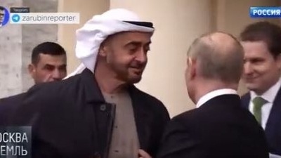 Screenshot from the viral video where Putin also shook his hand with Sheikh Mohammed bin Zayed al-Nahayan.