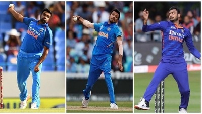 India spinners R Ashwin, Yuzvendra Chahal, and Axar Patel India spinners R Ashwin, Yuzvendra Chahal, and Axar Patel