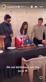 Sharing a video from the celebrations on her Instagram Stories, Pooja wrote, "On set birthdays are the best (laughing emoji)."