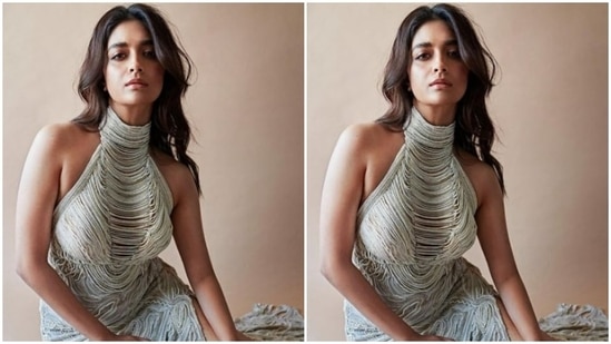 The figure-hugging laced gown came with halter neckline, perforated details and a train.(Instagram/@keerthysureshofficial)