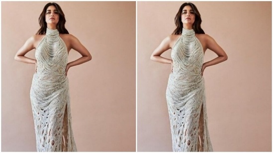 Keerthy’s fashion diaries are goals. A few days back, the actor looked every bit stunning in a white laced sequin gown.(Instagram/@keerthysureshofficial)