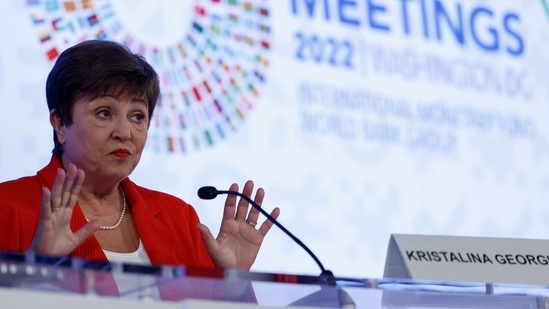 IMF MD Kristalina Georgieva speaks at a press conference in Washington, DC. (AFP) IMF MD Kristalina Georgieva speaks at a press conference in Washington, DC. (AFP)