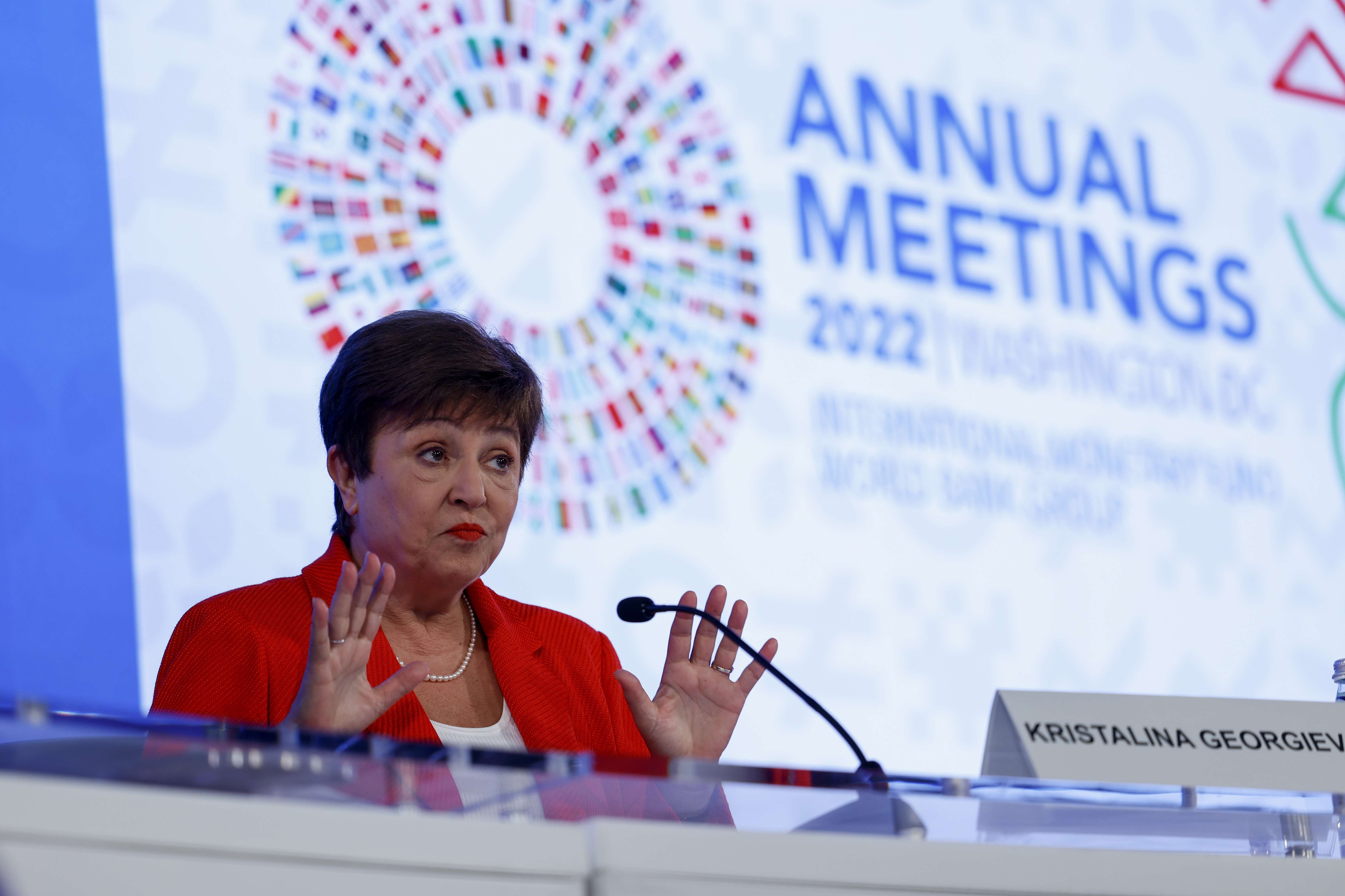IMF MD Kristalina Georgieva speaks at a press conference in Washington, DC. (AFP) IMF MD Kristalina Georgieva speaks at a press conference in Washington, DC. (AFP)