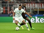 &nbsp;Chelsea's Reece James in action with AC Milan's Rafael Leao&nbsp;