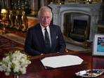 Britain's King Charles III delivers his first address as a monarch to the nation and the Commonwealth from Buckingham Palace, London, following the death of his mother, Queen Elizabeth II, on Thursday. Picture date: Friday September 9, 2022. (Yui Mok/Pool via REUTERS)