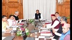 chief minister Jai Ram Thakur during cabinet meeting in Shimla on Friday. (HT Photo) chief minister Jai Ram Thakur during cabinet meeting in Shimla on Friday. (HT Photo)