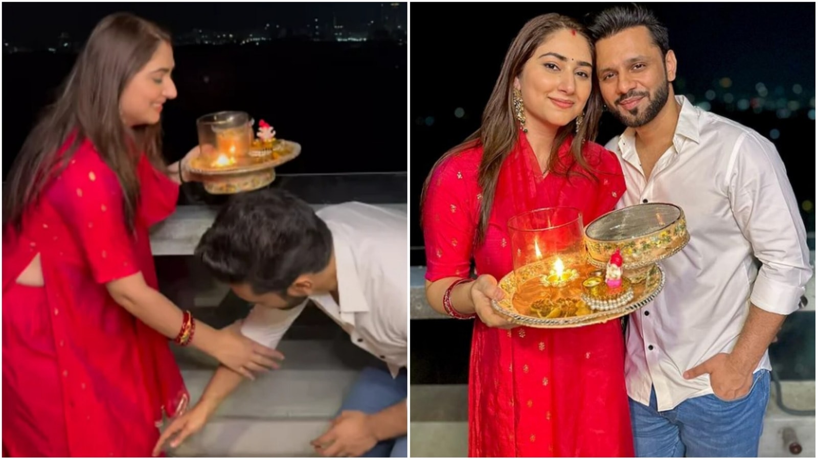 Rahul Vaidya touches Disha Parmar’s feet as she fasts for him on Karwa Chauth, leaves fans impressed. Watch