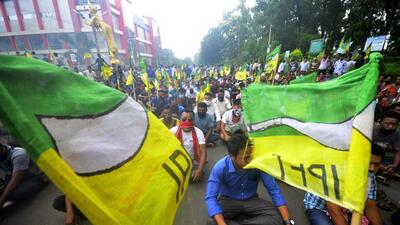 Supporters of Indigenous Peoples’ Front of Tripura in Khumulwng. (ANI File Photo)