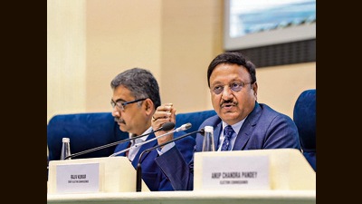 Chief Election Commissioner Rajiv Kumar speaks during a press conference, October 14, 2022 (PTI) Chief Election Commissioner Rajiv Kumar speaks during a press conference, October 14, 2022 (PTI)