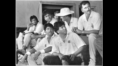 ‘We only really had one genuine fast bowler at the World Cup, and that was our mad captain, Kapil Dev,’ said Binny (extreme right). ‘I call him mad because he never knew the concept of giving up.’ (HT Archives) ‘We only really had one genuine fast bowler at the World Cup, and that was our mad captain, Kapil Dev,’ said Binny (extreme right). ‘I call him mad because he never knew the concept of giving up.’ (HT Archives)