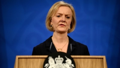 British Prime Minister Liz Truss at a news conference in London.&nbsp; (REUTERS)
