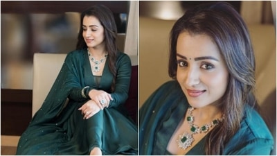 Ponniyin Selvan star Trisha Krishnan’s green anarkali suit is a Diwali must-have (Instagram/@trishakrishnan) Ponniyin Selvan star Trisha Krishnan’s green anarkali suit is a Diwali must-have (Instagram/@trishakrishnan)