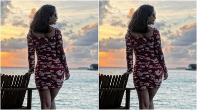 Hina, for catching the glimpse of the stunning sunset, opted for a little red summer dress as she posed for the cameras. (Instagram/@realhinakhan) Hina, for catching the glimpse of the stunning sunset, opted for a little red summer dress as she posed for the cameras. (Instagram/@realhinakhan)