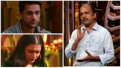 Bigg Boss 16: Sumbul Touqeer and Shalin Bhanot being scolded by her father. Bigg Boss 16: Sumbul Touqeer and Shalin Bhanot being scolded by her father.