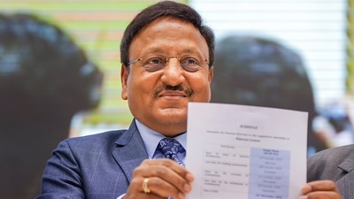 Chief election commissioner Rajiv Kumar during a press conference for the announcement of schedule of assembly elections in Himachal Pradesh, in New Delhi on Friday. (PTI) Chief election commissioner Rajiv Kumar during a press conference for the announcement of schedule of assembly elections in Himachal Pradesh, in New Delhi on Friday. (PTI)