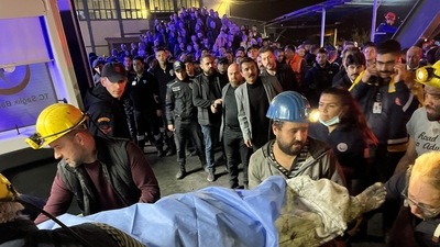 An injured or death miner is carried by rescuers after an explosion at a coal mine in Bartin, northern Turkey. (AFP) An injured or death miner is carried by rescuers after an explosion at a coal mine in Bartin, northern Turkey. (AFP)