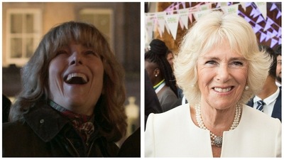 Olivia Williams (left) plays Camilla Parker Bowles, the Queen Consort, in season 5 of The Crown.