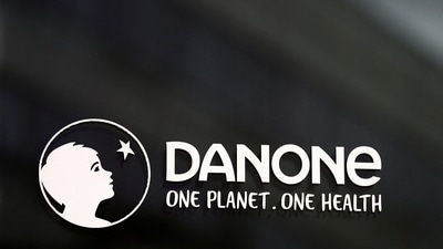 French food group Danone logo is seen at the company headquarters in Rueil-Malmaison near Paris, France. (REUTERS)