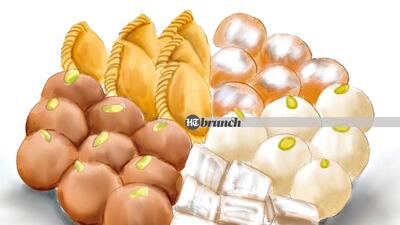 On Diwali, motichoor laddoos were on the menu, comprising tiny sugar bombs that would create an explosion of delight as you bit into them (Aparna Ram) On Diwali, motichoor laddoos were on the menu, comprising tiny sugar bombs that would create an explosion of delight as you bit into them (Aparna Ram)