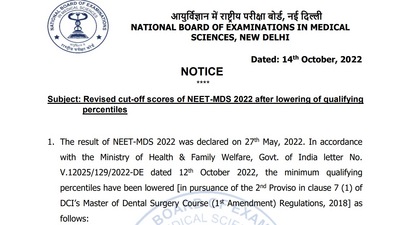 NEET MDS cut off released at natboard.edu.in NEET MDS cut off released at natboard.edu.in
