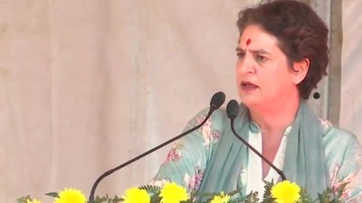 AICC general secretary Priyanka Gandhi Vadra at the 'Parivartan Pratigya Rally' held on Friday at Thodo Maidan in Himachal Pradesh's Solan. (ANI)