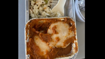 Cockroach spotted in Vistara meal. (Twitter/@manikul008)