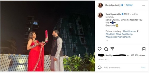 Shilpa shared a post as she performed the rituals with Raj.