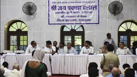 Jai Parkash Dalal made this announcement while chairing his first district grievance committee meeting in Gurugram during which he heard 13 complaints. (Vipin Kumar/HT Photo)