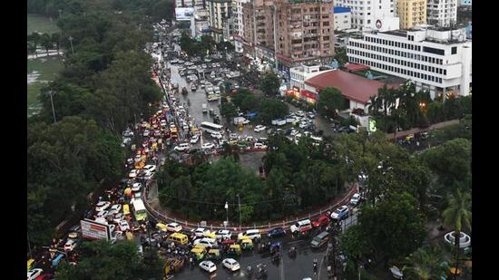 An aerial view of JP roundabout in Patna (Santosh Kumar/Hindustan Times)