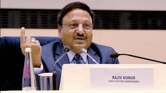 Chief election commissioner Rajiv Kumar in New Delhi on Friday. (PIB Photo)