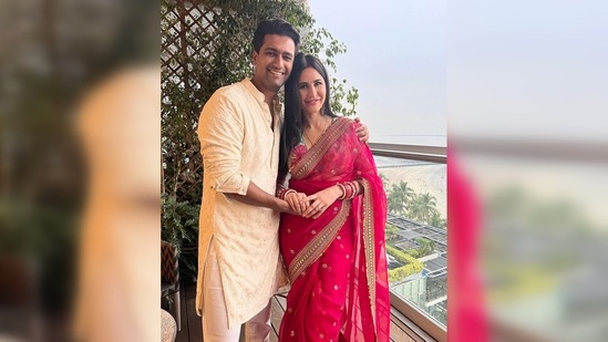 Both Katrina Kaif and her husband Vicky Kaushal shared pictures of themselves in traditional attires.(Instagram/@katrinakaif)