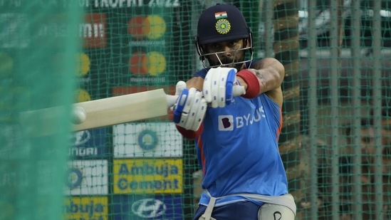 Indian cricketer Virat Kohli bats during a training session (AP)
