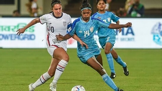 Mia Bhuta in action against India at the FIFA U-17 Women's World Cup.(PTI)