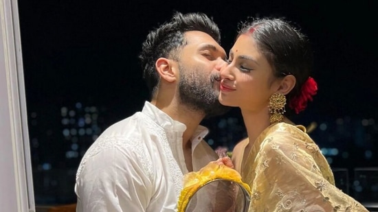 Mouni Roy got a kiss from Suraj Nambiar on Karwa Chauth. This is also their first Karwa Chauth together.