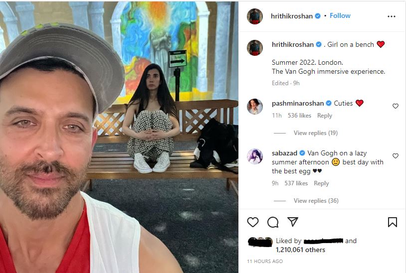 Hrithik posted the photo from their vacation to the UK.