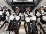 NASA astronauts Jessica Watkins, Robert Hines, Kjell Lindgren, and ESA (European Space Agency) astronaut Samantha Cristoforetti inside the SpaceX Crew Dragon Freedom spacecraft.(AFP) NASA astronauts Jessica Watkins, Robert Hines, Kjell Lindgren, and ESA (European Space Agency) astronaut Samantha Cristoforetti inside the SpaceX Crew Dragon Freedom spacecraft.(AFP)