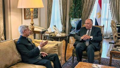 External affairs minister S Jaishankar meets Egypt foreign minister Sameh Shoukry in Cairo on Saturday. (Dr. S. Jaishankar Twitter) External affairs minister S Jaishankar meets Egypt foreign minister Sameh Shoukry in Cairo on Saturday. (Dr. S. Jaishankar Twitter)