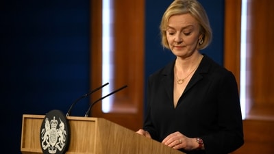 Britain's Prime Minister Liz Truss holds a press conference in the Downing Street Briefing Room in central London. (AP) Britain's Prime Minister Liz Truss holds a press conference in the Downing Street Briefing Room in central London. (AP)