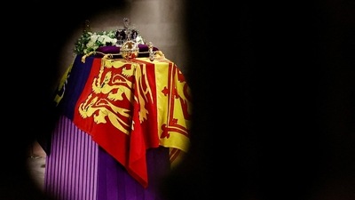 Queen Elizabeth II Lying-In-State: The coffin of Queen Elizabeth II, Lying in State inside Westminster Hall. (AFP) Queen Elizabeth II Lying-In-State: The coffin of Queen Elizabeth II, Lying in State inside Westminster Hall. (AFP)