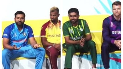 Rohit Sharma, Babar Azam during all-captains' press conference ahead of T20 World Cup 2022 Rohit Sharma, Babar Azam during all-captains' press conference ahead of T20 World Cup 2022