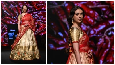 Aditi Rao Hydari walked the ramp in a silk lehenga at the Lakme Fashion Week on Saturday. She was last seen in Tamil film Hey Sinamike and will next be seen in the web series, Heeramandi. She reportedly have another web show in the pipeline, titled Jubilee. (Varinder Chawla) Aditi Rao Hydari walked the ramp in a silk lehenga at the Lakme Fashion Week on Saturday. She was last seen in Tamil film Hey Sinamike and will next be seen in the web series, Heeramandi. She reportedly have another web show in the pipeline, titled Jubilee. (Varinder Chawla)
