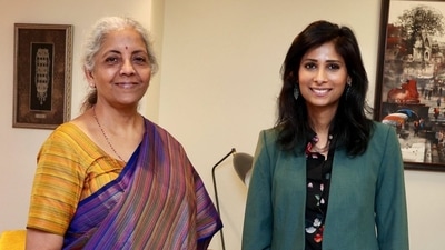 Nirmala Sitaraman met Indian-American economist Gita Gopinath on Friday.&nbsp; (source:Twitter/@GitaGopinath)