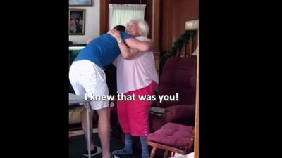 Grandmother surprised to see her grandson. (Instagram/@majically) Grandmother surprised to see her grandson. (Instagram/@majically)